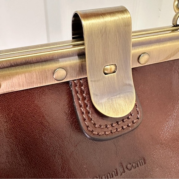 Gianni Conti Doctor Handbag | Brown Leather & Brass | NWT - Picture 4 of 16